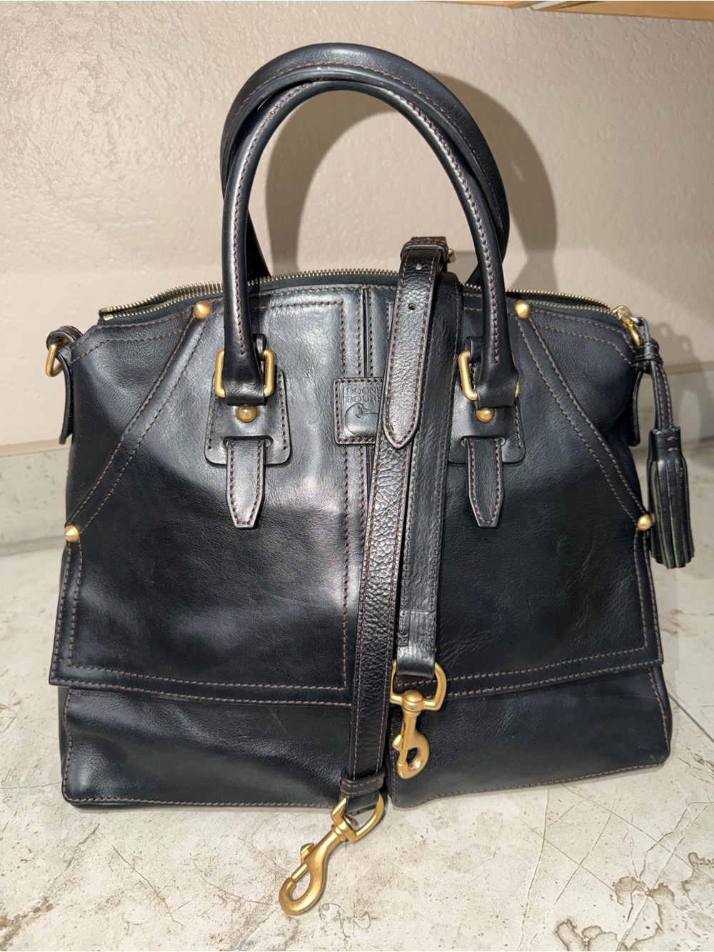 Dooney & Bourke Black Leather Florentine Clayton Satchel - Picture 2 of 13